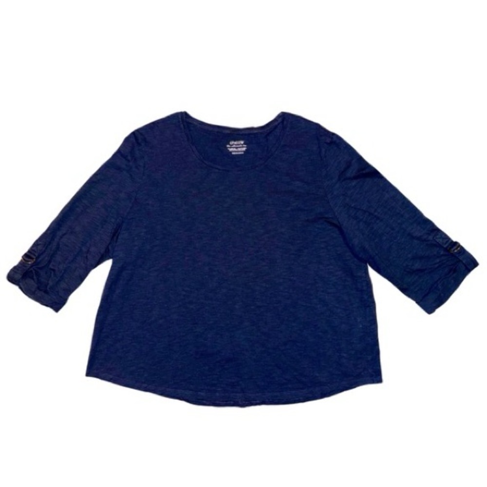 CHICO’S WOMENS NAVY BLUE ULTIMATE TEE PULL TAB SLEEVE SIZE 4-XXL